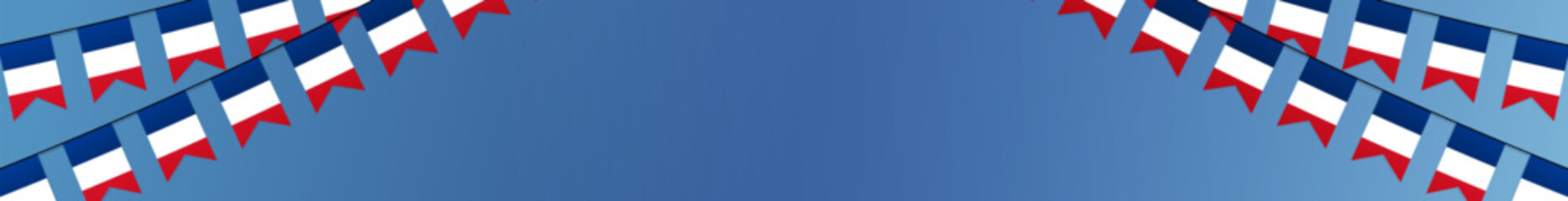 French rectangular horizontal header web banner with copy space. France national flags background. Editable template