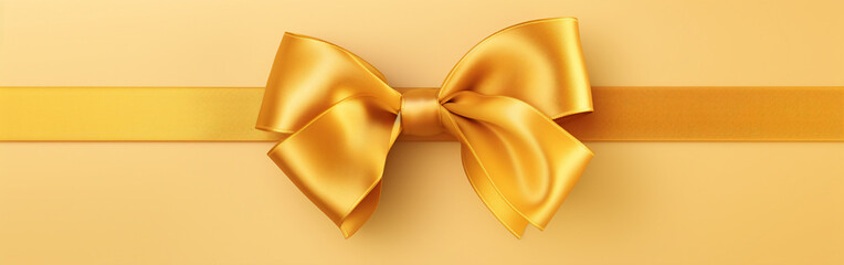 Horizontal mustard ribbon and bow on a eccentric background for wedding invitation card greeting card or gift boxes 