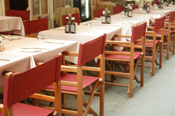 Fototapeta na wymiar Served tables in modern restaurant