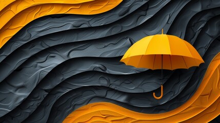 Yellow umbrella on textured black and yellow background