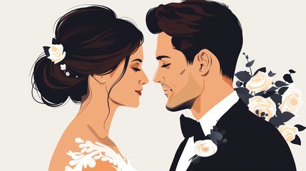 Elegant Wedding Couple Illustration Generative AI