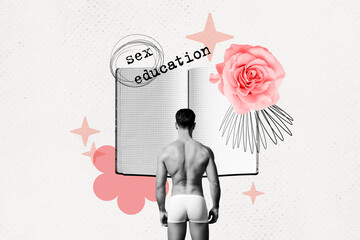 Composite photo collage of male muscular back panties sexy body open notepad flower rose sex...