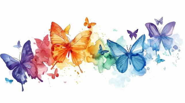 Boho Butterfly Pattern with Colorful Hand-Drawn Butterflies Generative AI