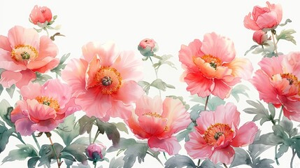 Fototapeta na wymiar Whimsical Peony Floral Illustration in Pastel Shades Generative AI