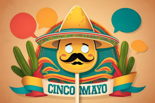 Simple Cinco De Mayo design concept vector. Moustache on a stick with a speech bubble for Cinco De Mayo design, featuring open space for your text.