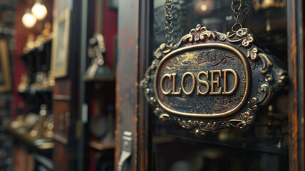 A closed sign hanging at a shop door. - obrazy, fototapety, plakaty
