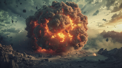 nuclear explosion burning fire in the sky