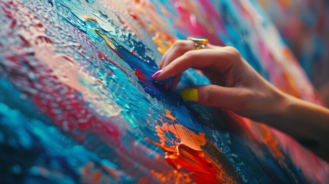 Hand painting on canvas with bright colors.