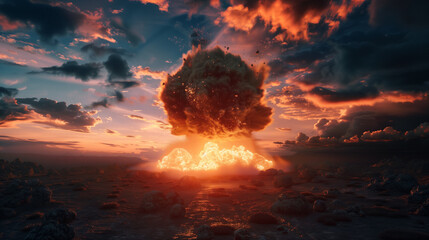 nuclear explosion burning fire in the sky