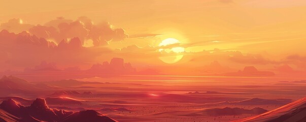 Sunset over a desert landscape