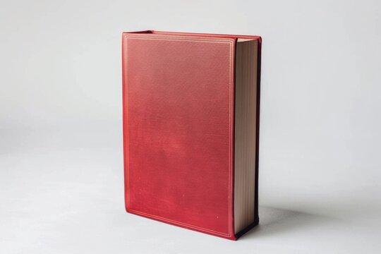 A red book placed on a white table. Suitable for educational and office concepts