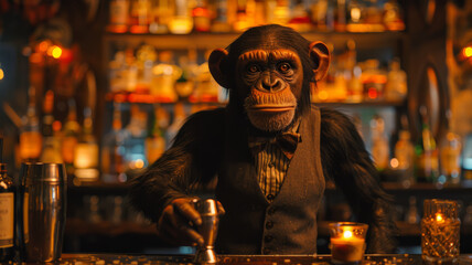 Obraz premium A chimp dressed as a bartender