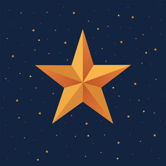 Huge golden star on the starry sky. Night sky. Vector illustration.
