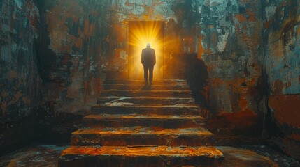Man standing at the entrance of a bright tunnel