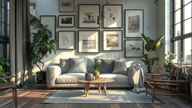 A cozy living room filled with furniture and lots of pictures. Perfect for interior design concepts