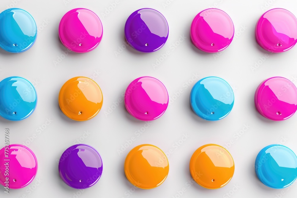 Poster assorted colored buttons on a clean white background. perfect for sewing or crafting projects