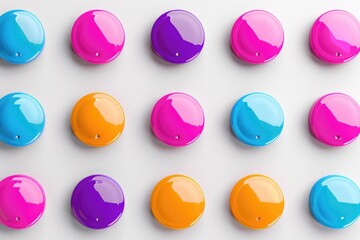 Assorted colored buttons on a clean white background. Perfect for sewing or crafting projects