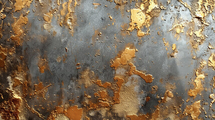 rusty metal texture background, scratchy gold painted wall, grey and gold colors - obrazy, fototapety, plakaty