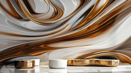 A rich tapestry of dark golden elegance set against pure white in a stunning three-dimensional abstract design