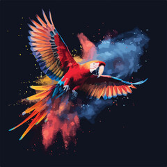 Flying Ara parrot over colourful powder explosion © AlAmin