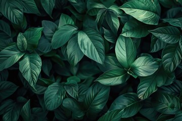 Top view of lush green tropical leaves texture backgrounds