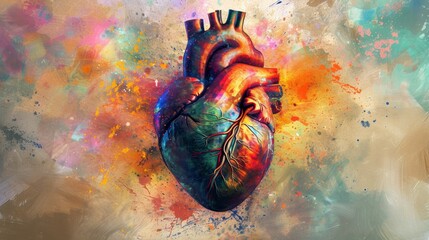 Colorful artistic illustration of a human heart