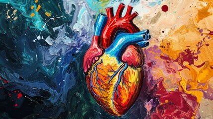 Colorful anatomical heart painting