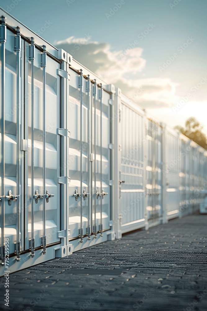 Poster A row of white shipping containers. Can be used for industrial concepts