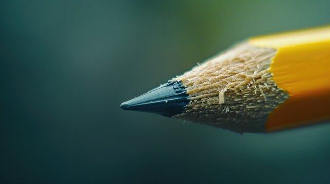 Detailed image of a yellow pencil with a black tip. Suitable for educational and office themes