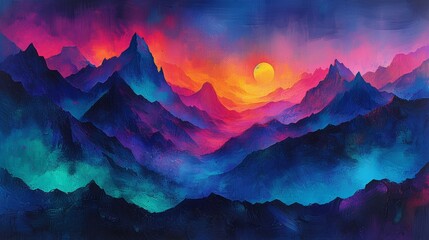Colorful mountain landscape at sunset - obrazy, fototapety, plakaty