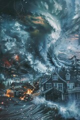 A powerful storm raging in the ocean, perfect for weather-related projects - obrazy, fototapety, plakaty