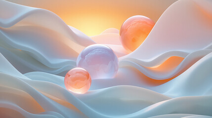 abstract background with light spheres and soft dreamy colors, crystal vibes, aesthetic 3D render wallpaper