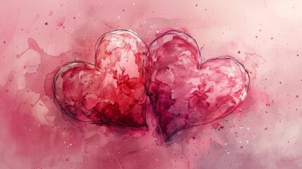 Abstract watercolor painting of two hearts