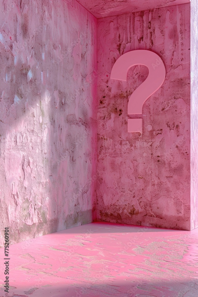 Poster a pink room with a question mark on the wall. suitable for mystery or uncertainty concepts