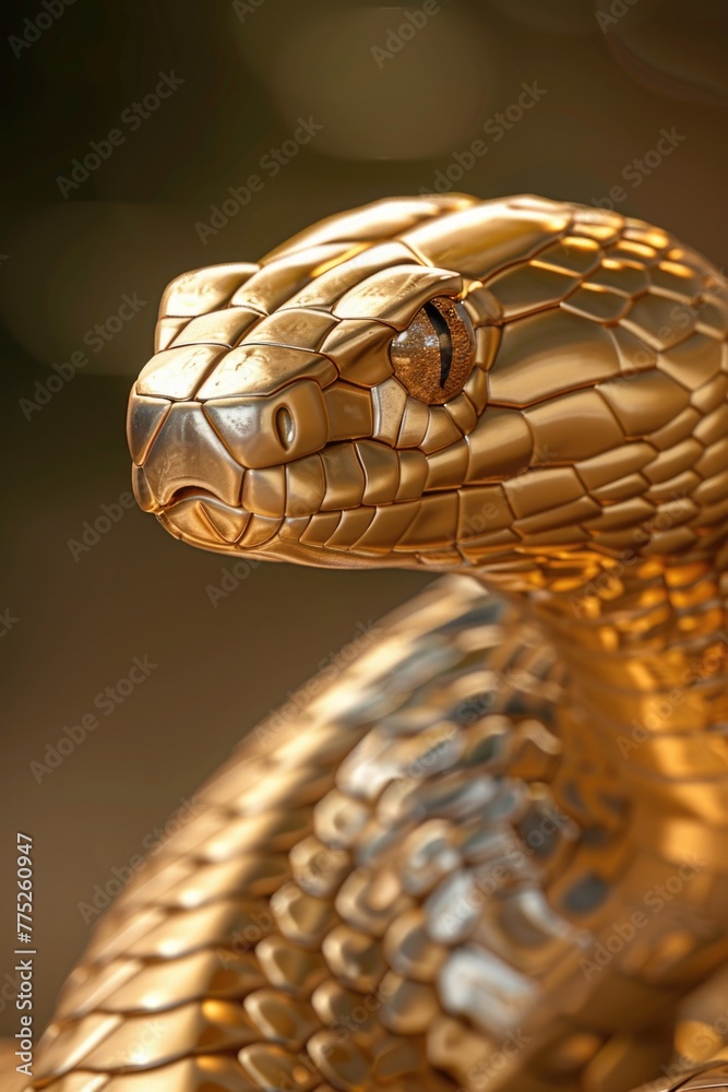 Poster Detailed view of a gold snake statue, suitable for various design projects