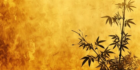 A bamboo plant positioned in front of a vibrant yellow wall. Ideal for interior design concepts - obrazy, fototapety, plakaty