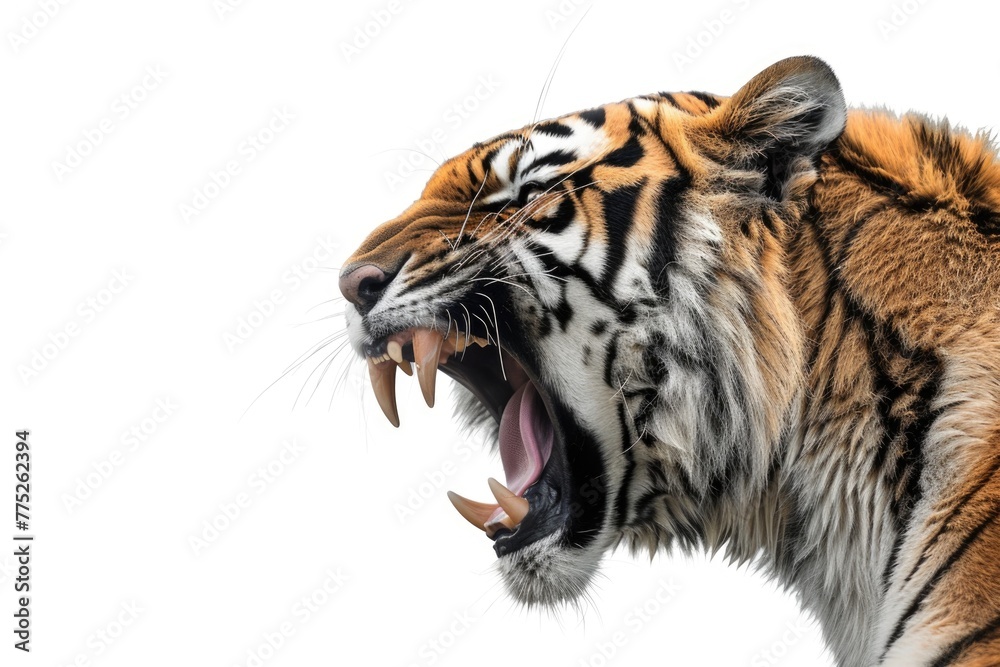 Poster close up image of a tiger showing its fierce expression. suitable for wildlife and animal themes