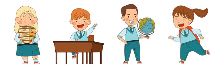 Happy Children in School Uniform in Class Vector Set