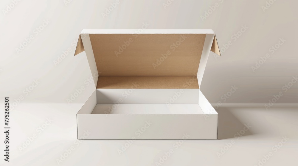 Aufkleber A white open box on a plain surface, suitable for various concepts
