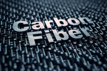 metallic blue Carbon Fiber 3D text on a dark hued carbon weave background