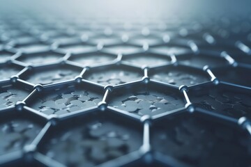 Close-up of a reflective hexagonal graphene structure with a focus on the texture and pattern