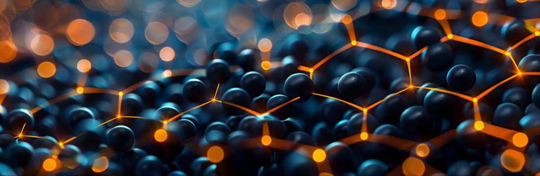 A detailed graphical illustration of a molecular structure featuring vibrant blue hues and bokeh light effects - Powered by Adobe