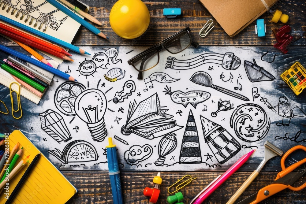 Poster A table with a variety of objects displayed. Ideal for illustrating concepts or showcasing products