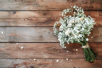 White flowers arranged on a rustic wooden table, suitable for various design projects