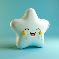 3D cartoon-style smiling star with cheeks and stars.