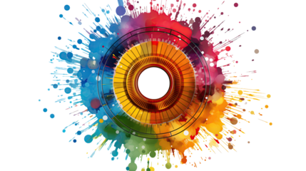 Colorful Circle Surrounded by Paint Splatters