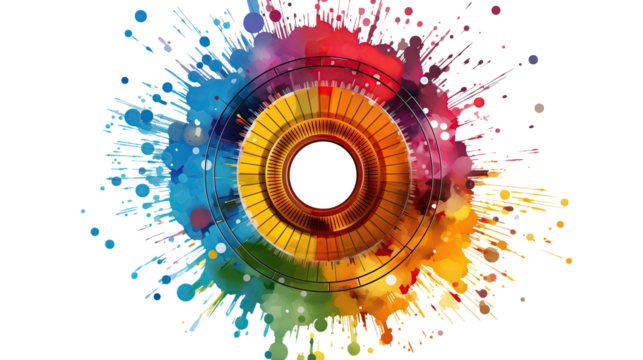 Colorful Circle Surrounded by Paint Splatters