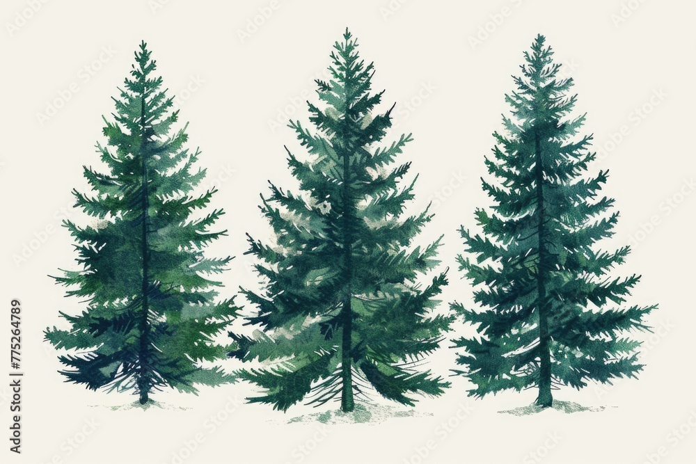 Aufkleber A group of three pine trees on a plain white background. Suitable for various design projects
