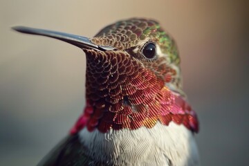 Obraz premium Close-up of a hummingbird's face with a blurry background. Suitable for nature or wildlife themes