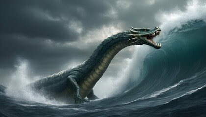 legendary-sea-serpent-gliding-through-turbulent-oc-upscaled - obrazy, fototapety, plakaty